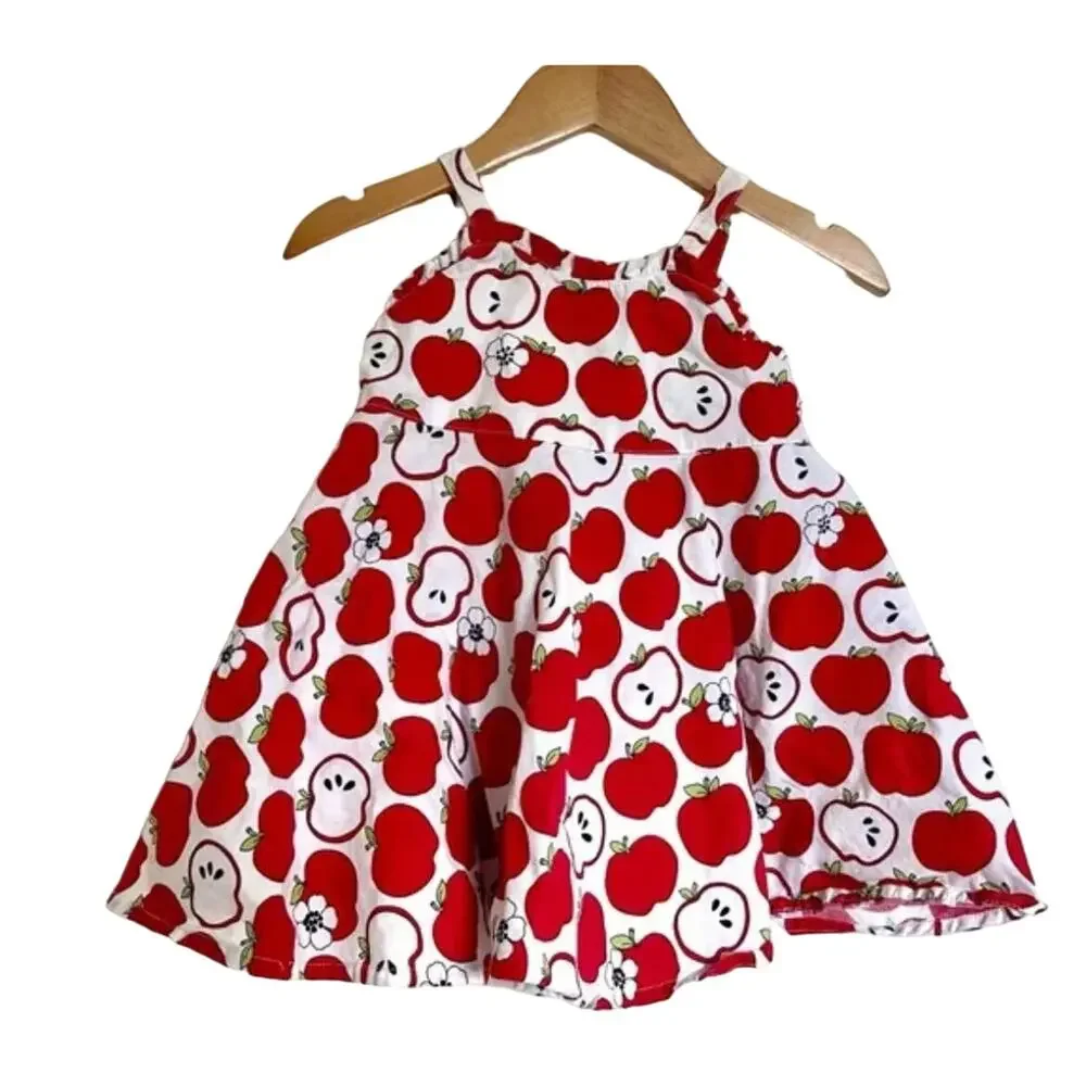 GYMBOREE Adorable Apple Print Twirl Dress & Bloomers Sz. 6-12M EUC Comfort